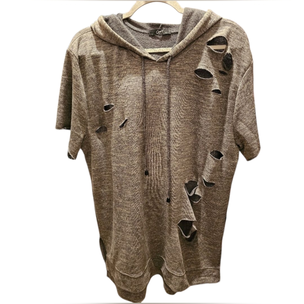 Good T Men's Short Sleeve Shirt w/Hood Gray Sz XL Made in USA EUC
